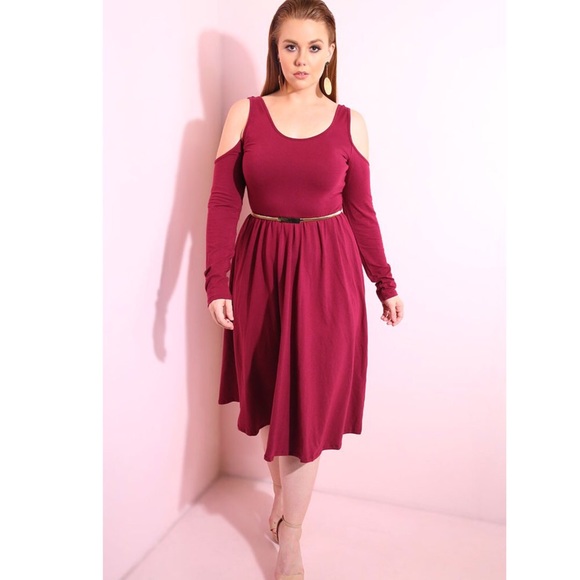 Rebdolls Dresses & Skirts - Plus Size Cold Shoulder Midi Swing Dress